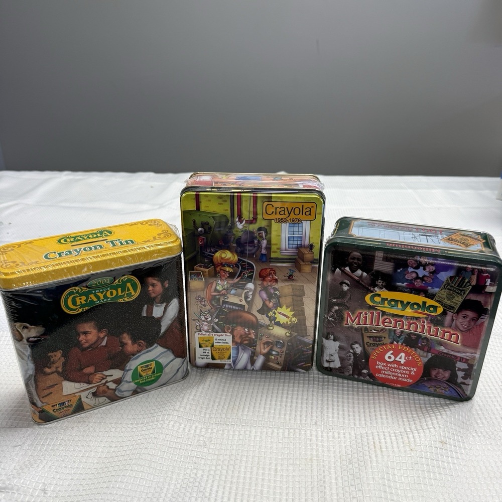 Lot 3 Sealed New Vintage Crayola Collectible Tin Crayons 64 Ct Y2K Discontinued